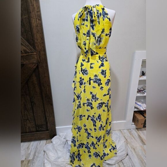 Eliza J Sleeveless Chiffon Floral Maxi Gown NWT Size 2 Yellow And Blue - Picture 4 of 5